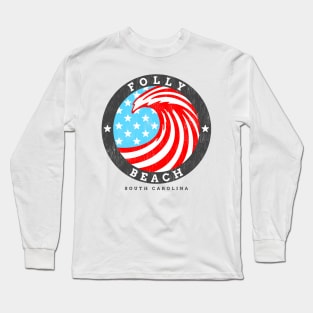 Folly Beach, SC Summertime Patriotic 4th Pride Surfing Long Sleeve T-Shirt